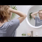 Video on how to use Innersense Organic Beauty's I Create Lift - Clean beauty hair tips - cover photo is of a girl with medium length damp hair looking in the mirror