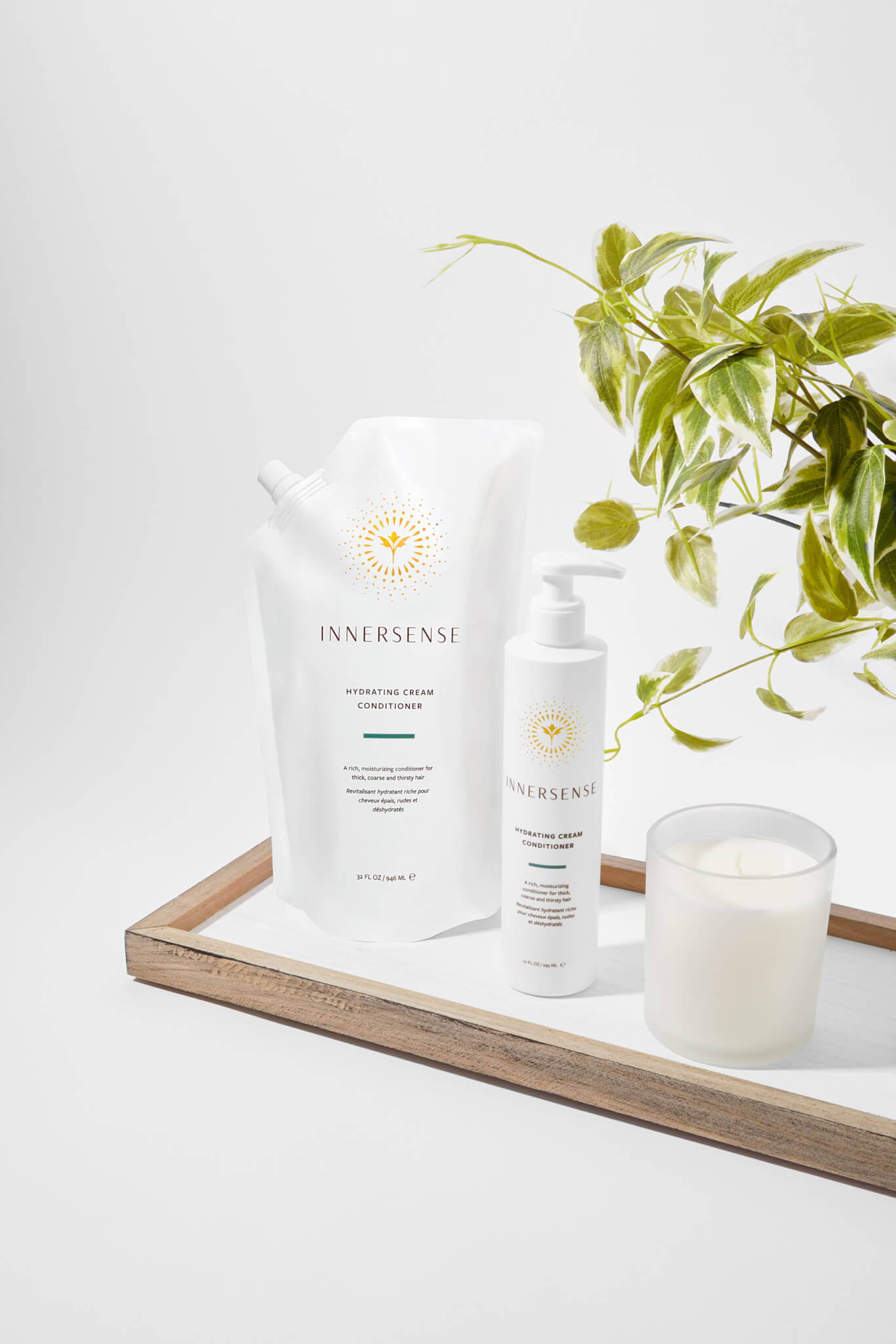 Innersense Organic Beauty hydrating cream conditioner refill pouch and 10oz.