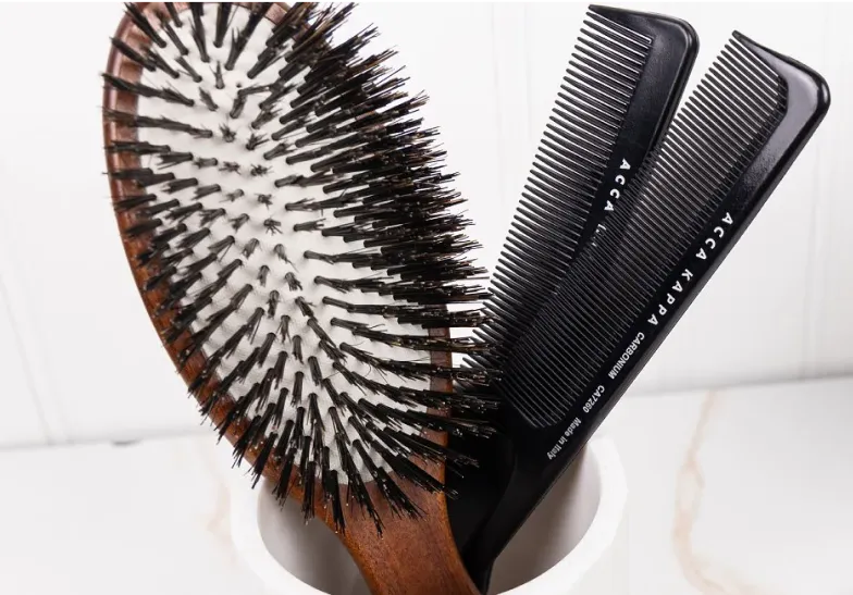 Boar bristle hairbrush for healthy hair and scalp as a part of a hair routine